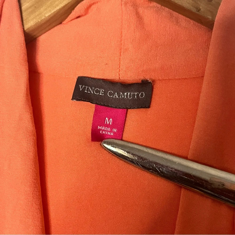 Vince Camuto Women's Side Ruched Orange Cap Sleeve Office Knit Blouse Sz Medium - Picture 10 of 13